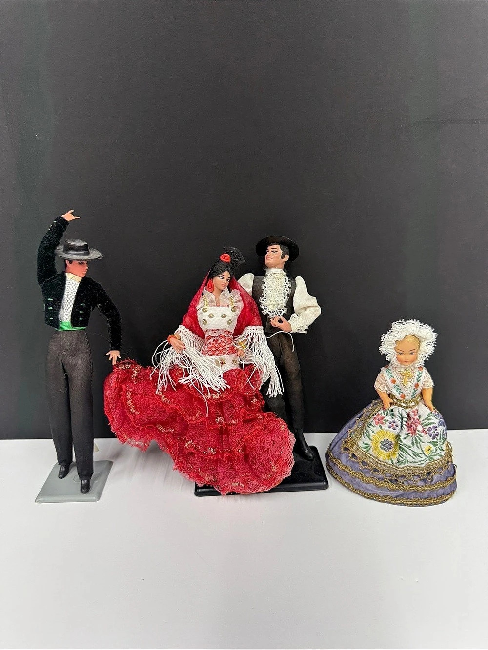 Vintage Spanish Flamenco Dancer Dolls Lot of 4 Spain Folk Costume Souvenir
